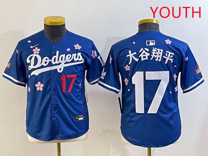 Youth Los Angeles Dodgers #17 Ohtani Blue Sakura Edition 2025 Nike MLB Jersey style 16
